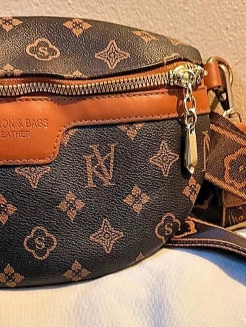 Monogram Mini Crossbody Bag in Brown & Black Like New